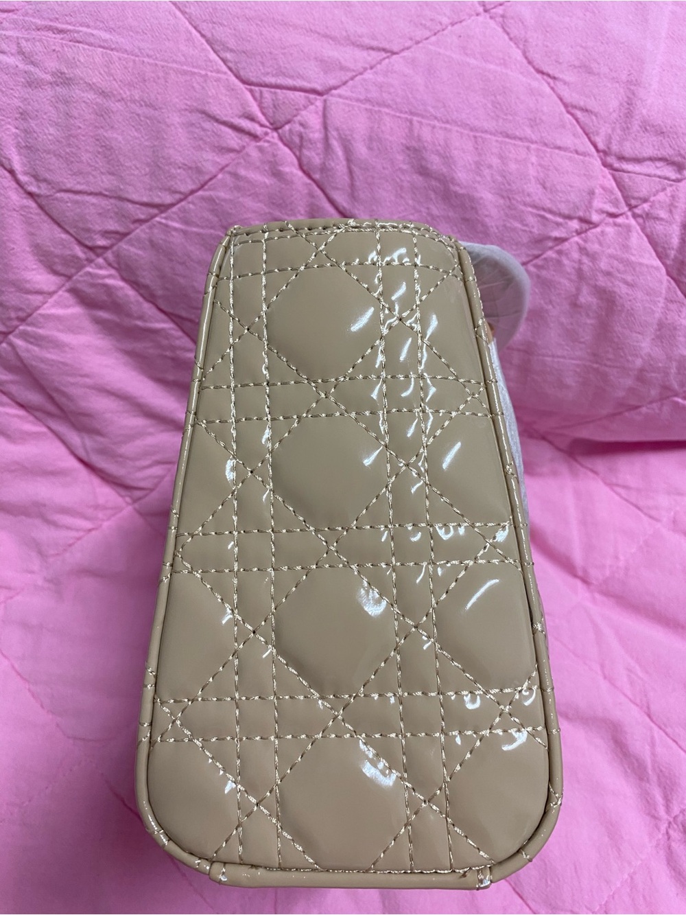 Beige Quilted Women's Top-Handle Bag - Picture 3 of 11